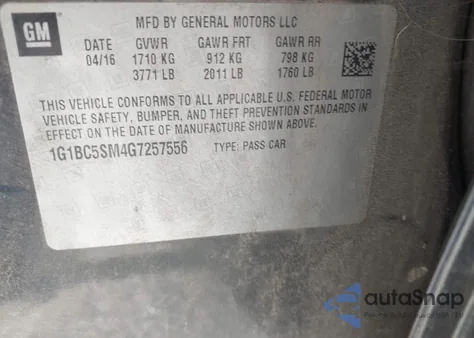 2016 Chevrolet Cruze Ls Auto from USA, damaged, VIN 1G1BC5SM4G7257556